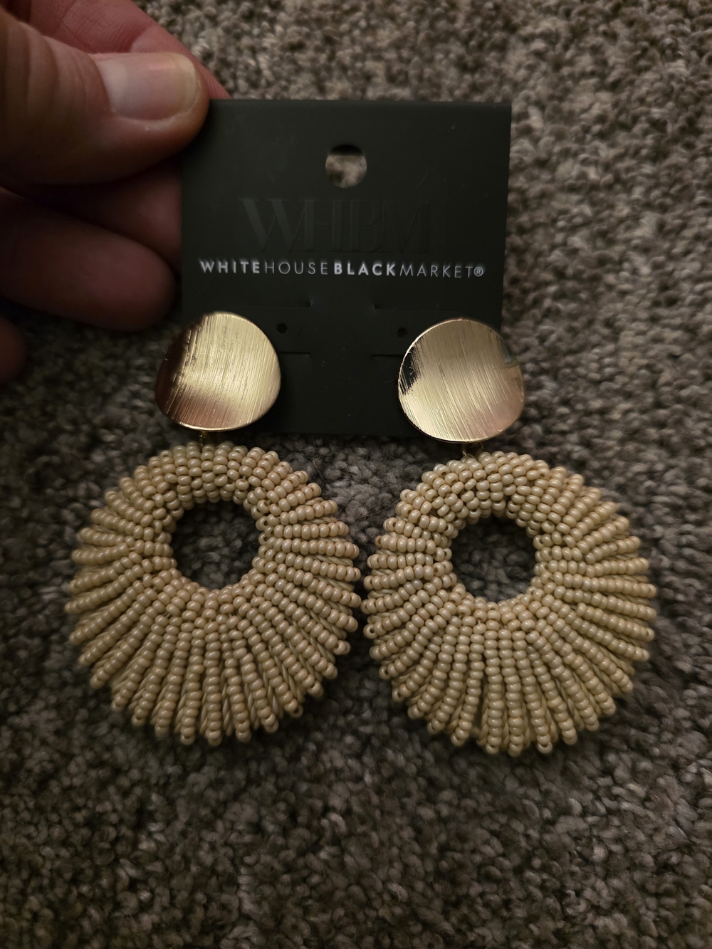White House Black Market Gold and Beige Beaded Statement Earrings